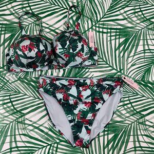 Victoria's Secret Tropical Floral Palm Leaf Bikini Set Size 40C/Large